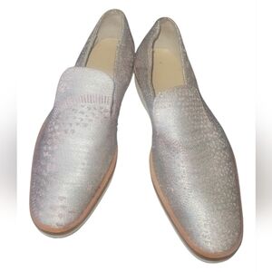 Free People Women's Silver Snake Eye Leather Wedge Slip on Loafers Size 38